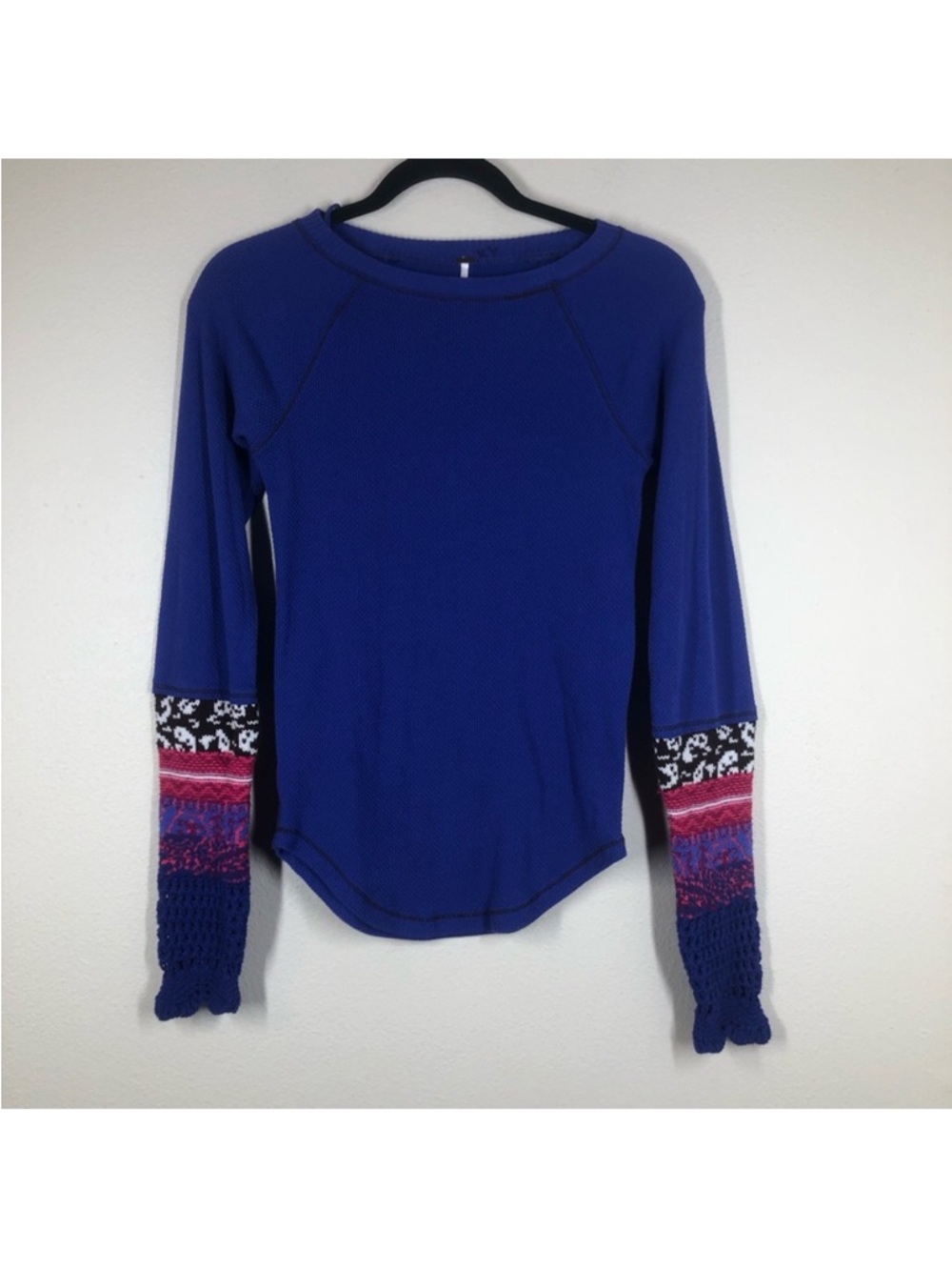 Free People “In The Mix” Jacquard long Sleeve thermal with detailed cuffs